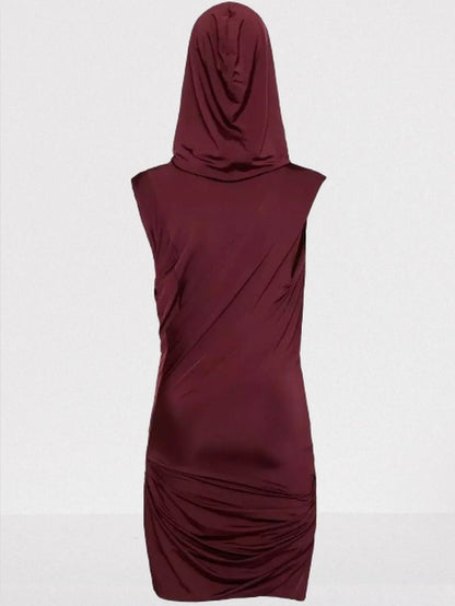 Hooded Draped Sleeveless Mini Dress - Dresses