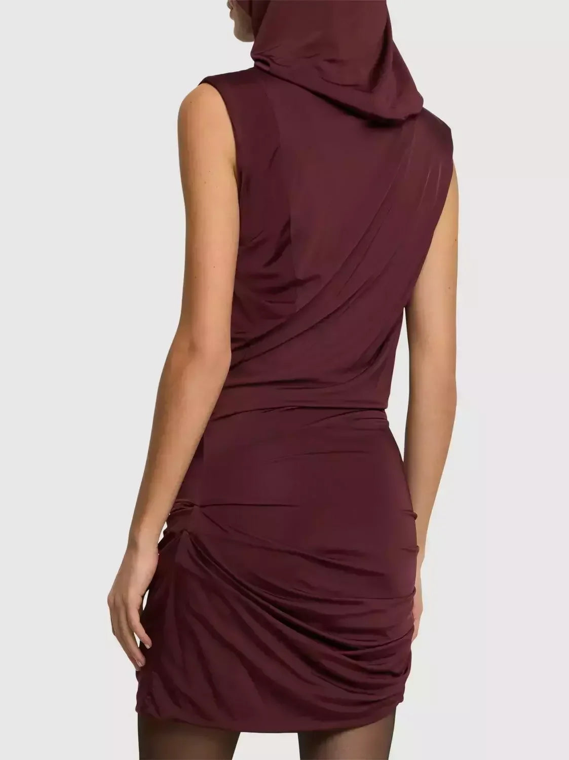 Hooded Draped Sleeveless Mini Dress - Dresses