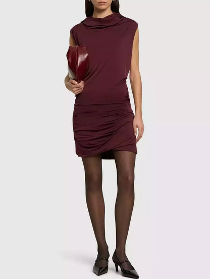 Hooded Draped Sleeveless Mini Dress - Dresses