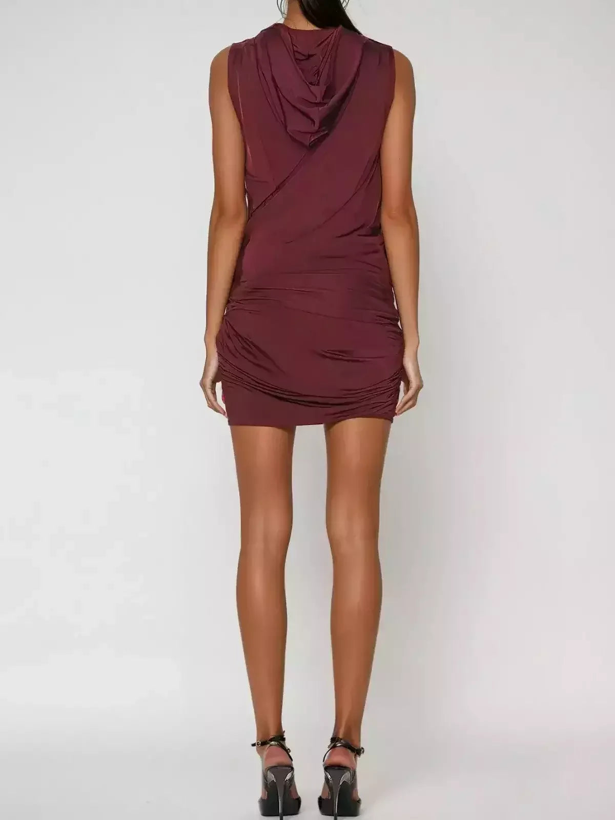 Hooded Draped Sleeveless Mini Dress - Dresses