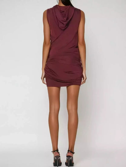 Hooded Draped Sleeveless Mini Dress - Dresses