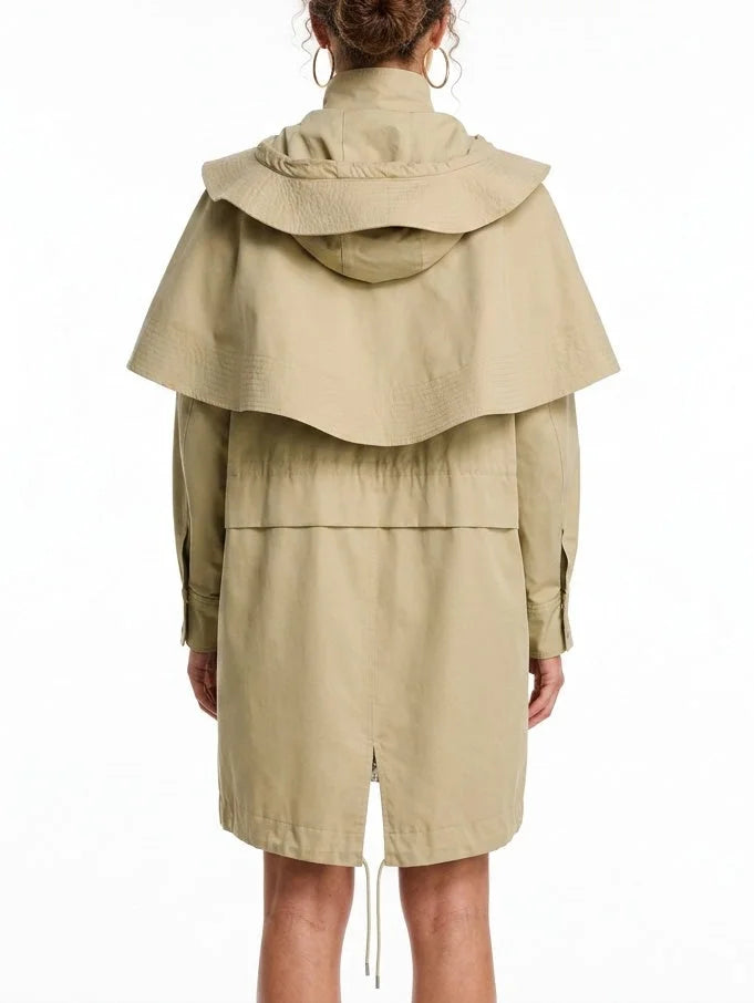 Hooded High-Neck Cape Coat with Drawstrings - Coats