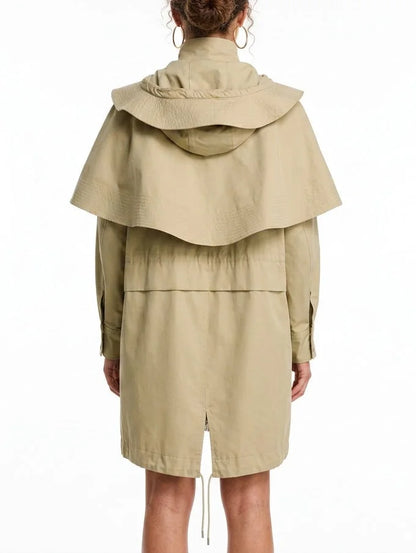 Hooded High-Neck Cape Coat with Drawstrings - Coats
