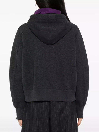 Hooded Layered-Look Front-Zip Sweatshirt - Tops
