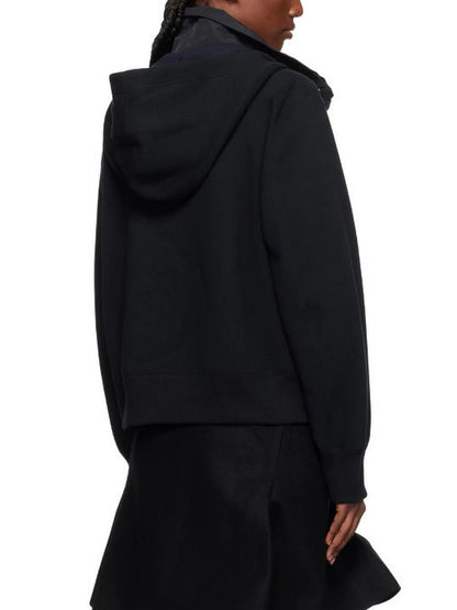 Hooded Layered-Look Front-Zip Sweatshirt - Tops