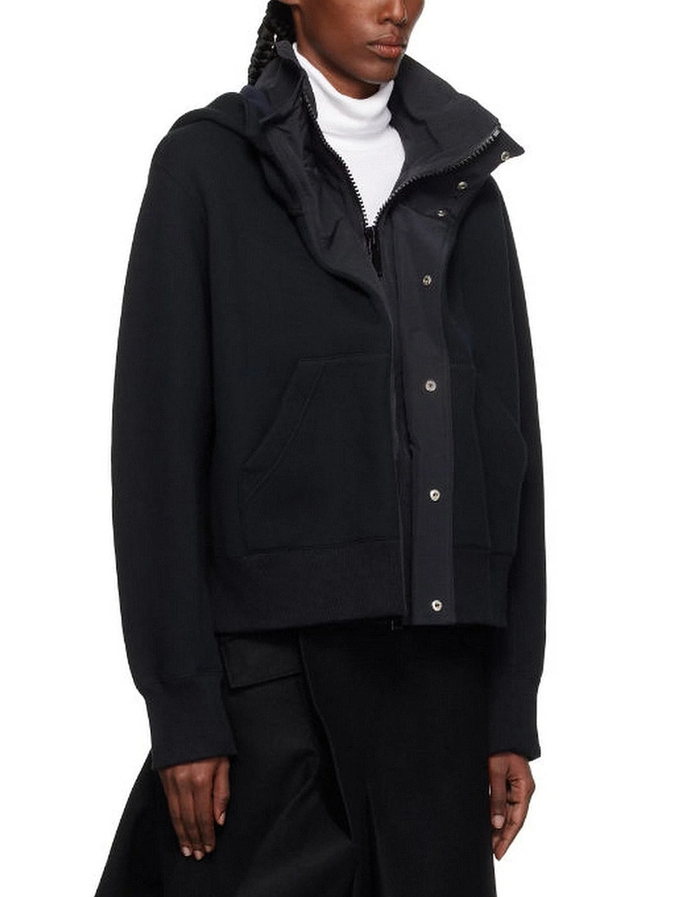 Hooded Layered-Look Front-Zip Sweatshirt - Tops