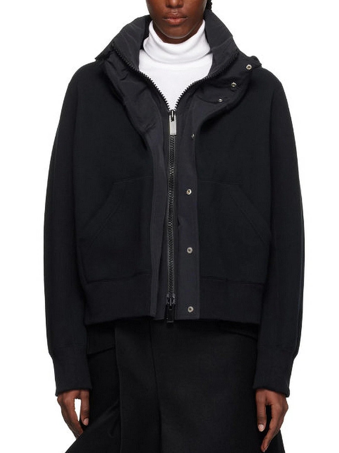 Hooded Layered-Look Front-Zip Sweatshirt - Tops