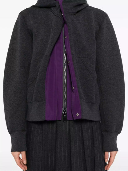 Hooded Layered-Look Front-Zip Sweatshirt - Tops
