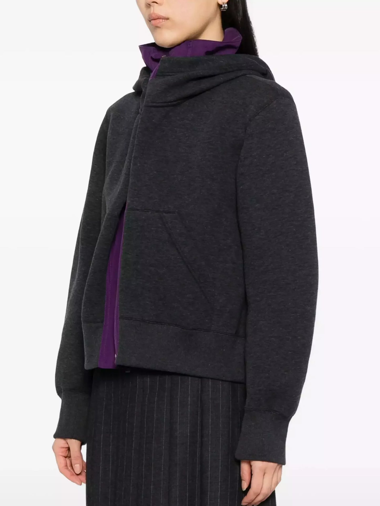 Hooded Layered-Look Front-Zip Sweatshirt - Tops