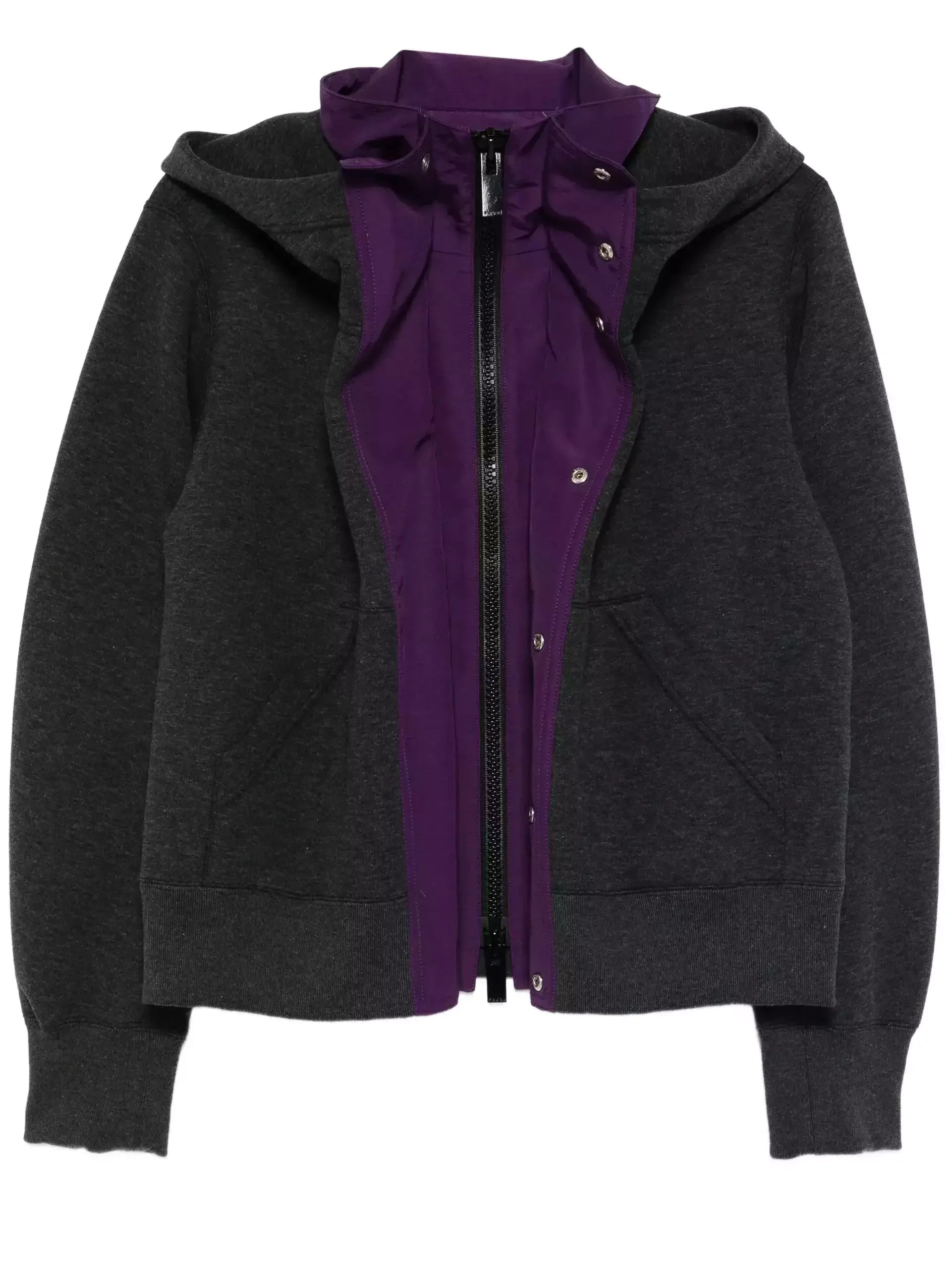 Hooded Layered-Look Front-Zip Sweatshirt - Tops