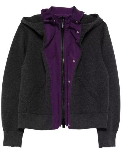Hooded Layered-Look Front-Zip Sweatshirt - Tops