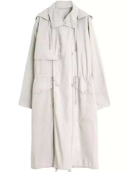 Hooded Long Cotton Trench Coat - Coats