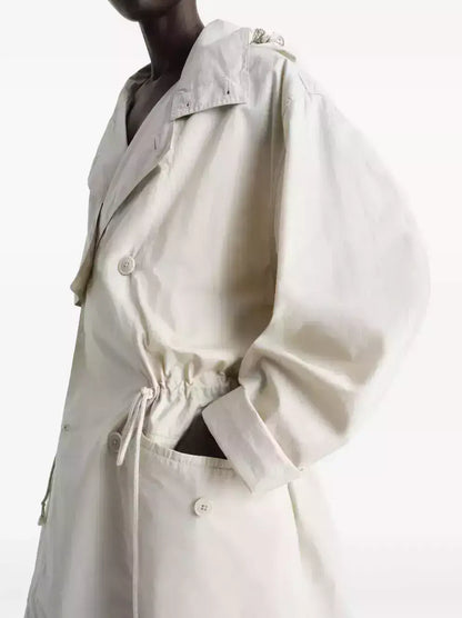 Hooded Long Cotton Trench Coat - Coats