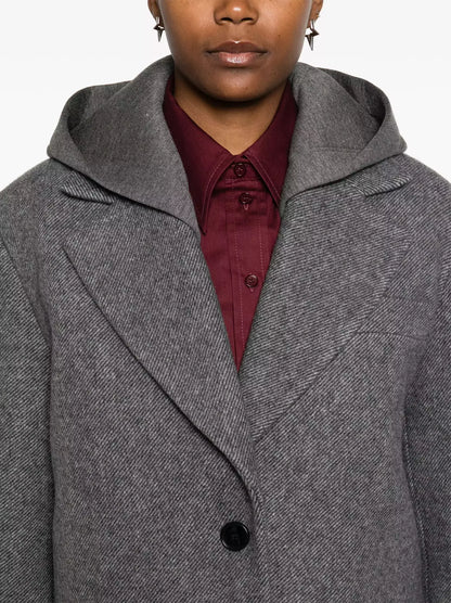 Hooded Single-Breasted Wool-Blend Jacket Branna Couture