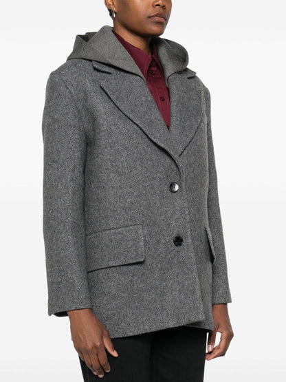 Hooded Single-Breasted Wool-Blend Jacket Branna Couture