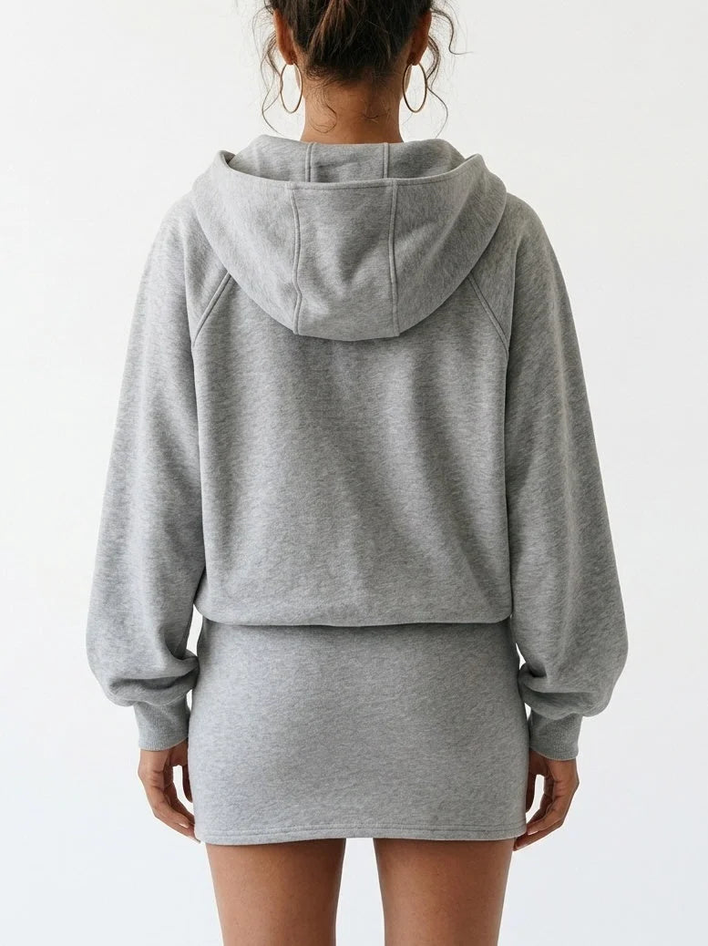Hooded Wrap Front Drawstring Sweatshirt Mini Dress - Dresses