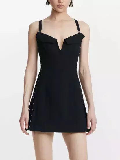 Hook & Eye Cotton Mini Dress in Black Branna Couture