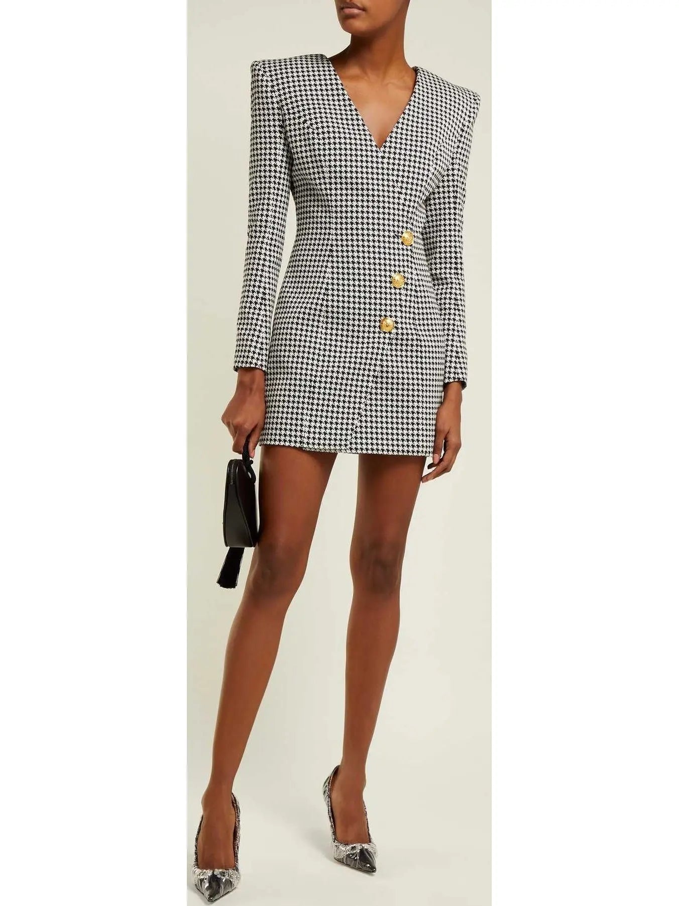 Houndstooth Buttoned Mini Dress - Branna Couture