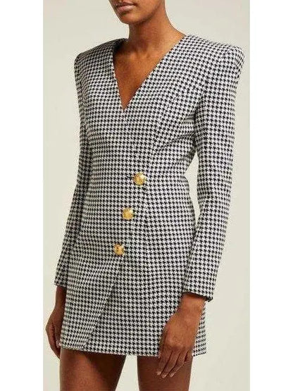 Houndstooth Buttoned Mini Dress - Branna Couture