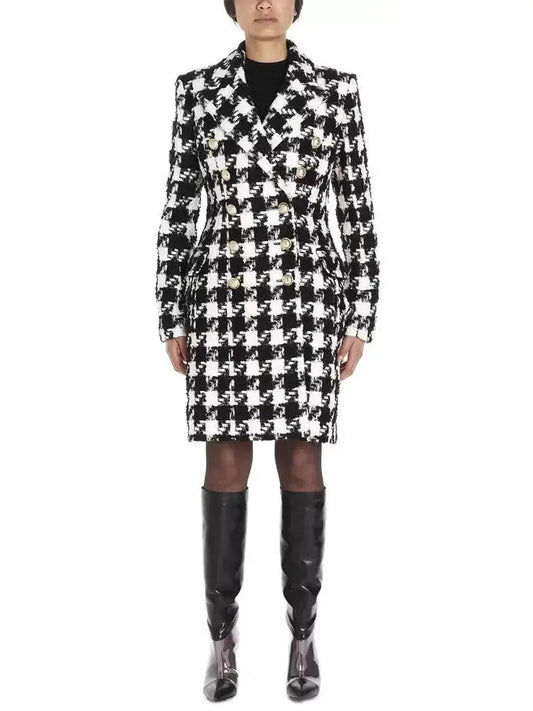 Houndstooth Double-Breasted Tweed Coat - Branna Couture