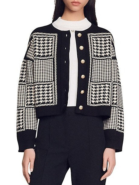 Houndstooth Jacquard-knit Cardigan Jacket Branna Couture