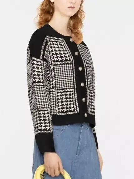 Houndstooth Jacquard-knit Cardigan Jacket Branna Couture