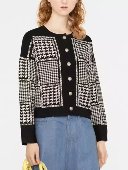 Houndstooth Jacquard-knit Cardigan Jacket Branna Couture