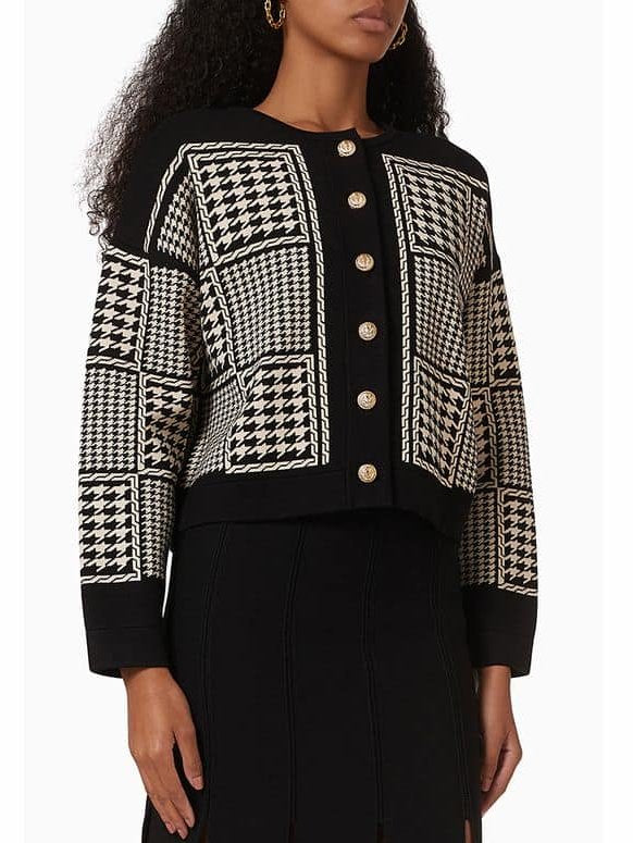 Houndstooth Jacquard-knit Cardigan Jacket Branna Couture