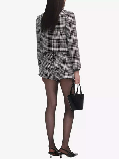 Houndstooth Wool-Blend Jacket and Skort Set - Suits & Sets