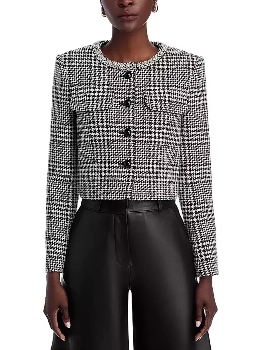 Houndstooth Wool-Blend Jacket and Skort Set - Suits & Sets