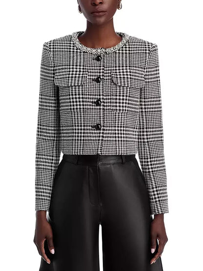 Houndstooth Wool-Blend Jacket and Skort Set - Suits & Sets
