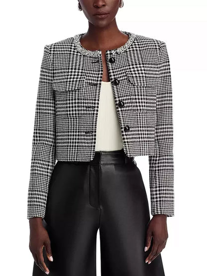 Houndstooth Wool-Blend Jacket and Skort Set - Suits & Sets
