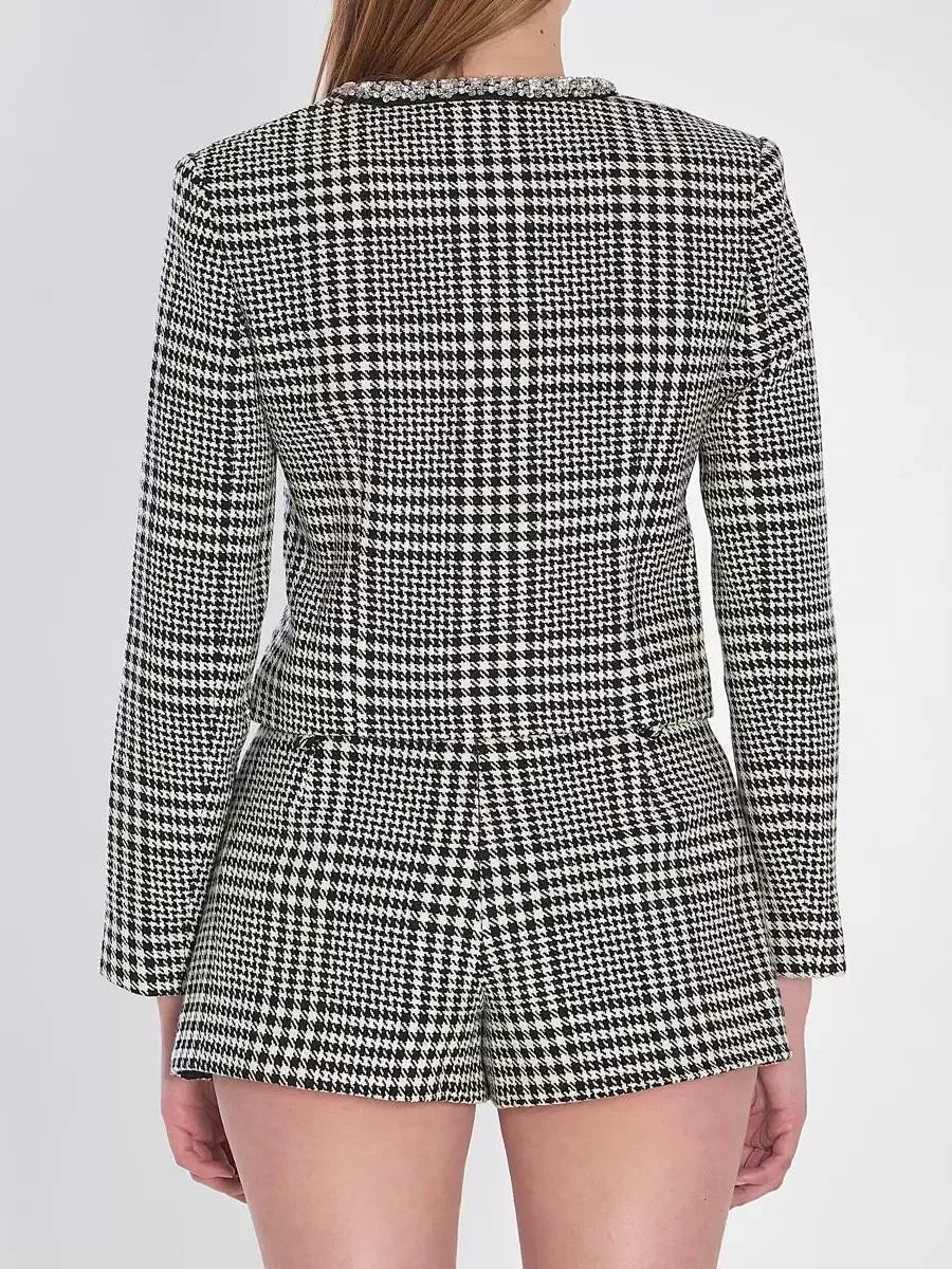 Houndstooth Wool-Blend Jacket and Skort Set - Suits & Sets