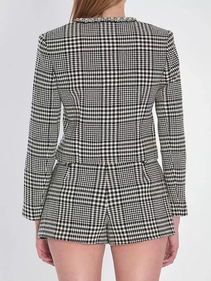 Houndstooth Wool-Blend Jacket and Skort Set - Suits & Sets
