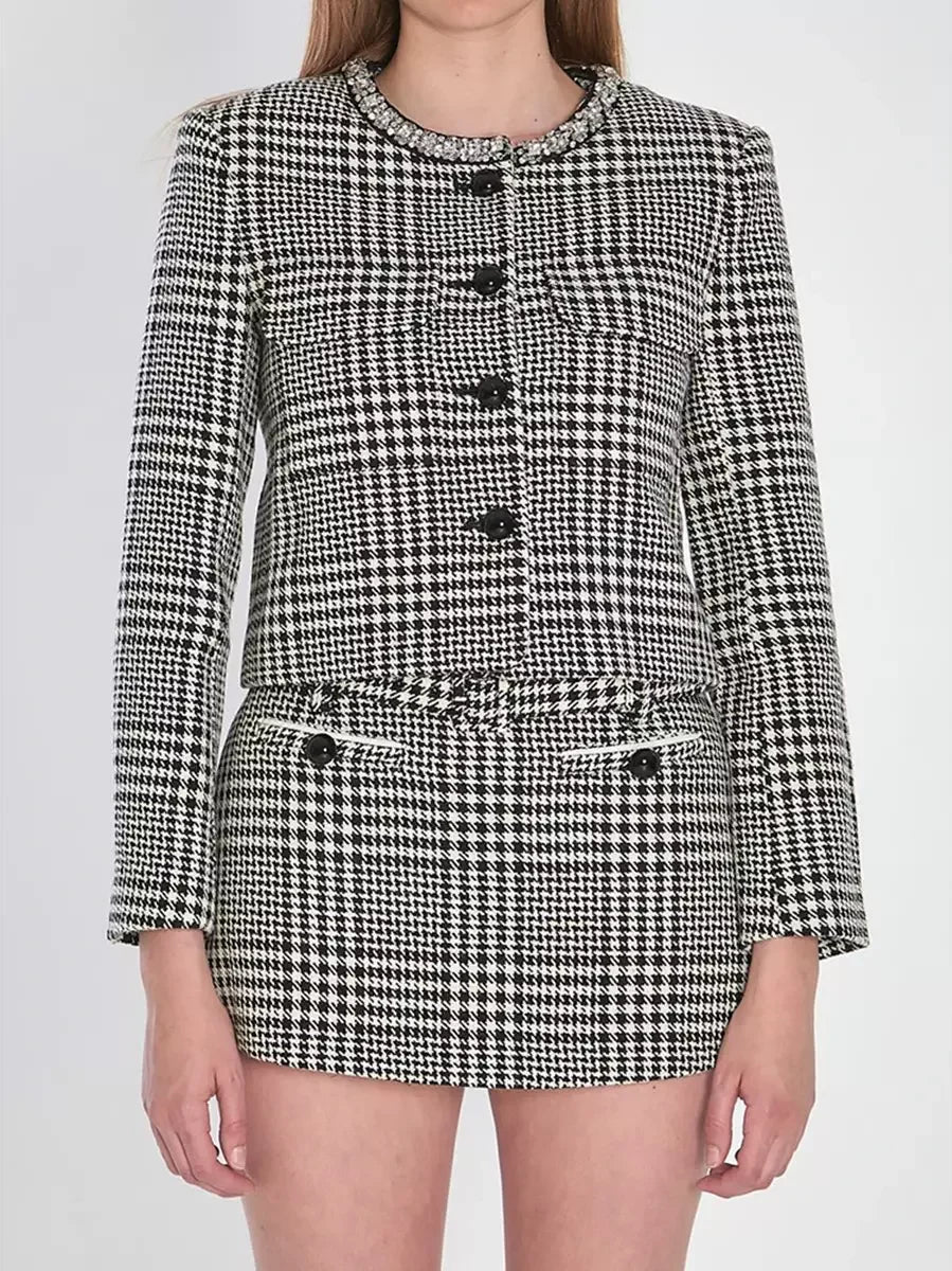 Houndstooth Wool-Blend Jacket and Skort Set - Suits & Sets