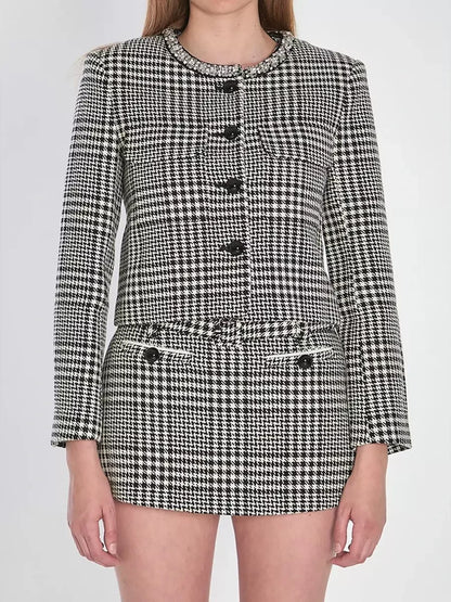Houndstooth Wool-Blend Jacket and Skort Set - Suits & Sets