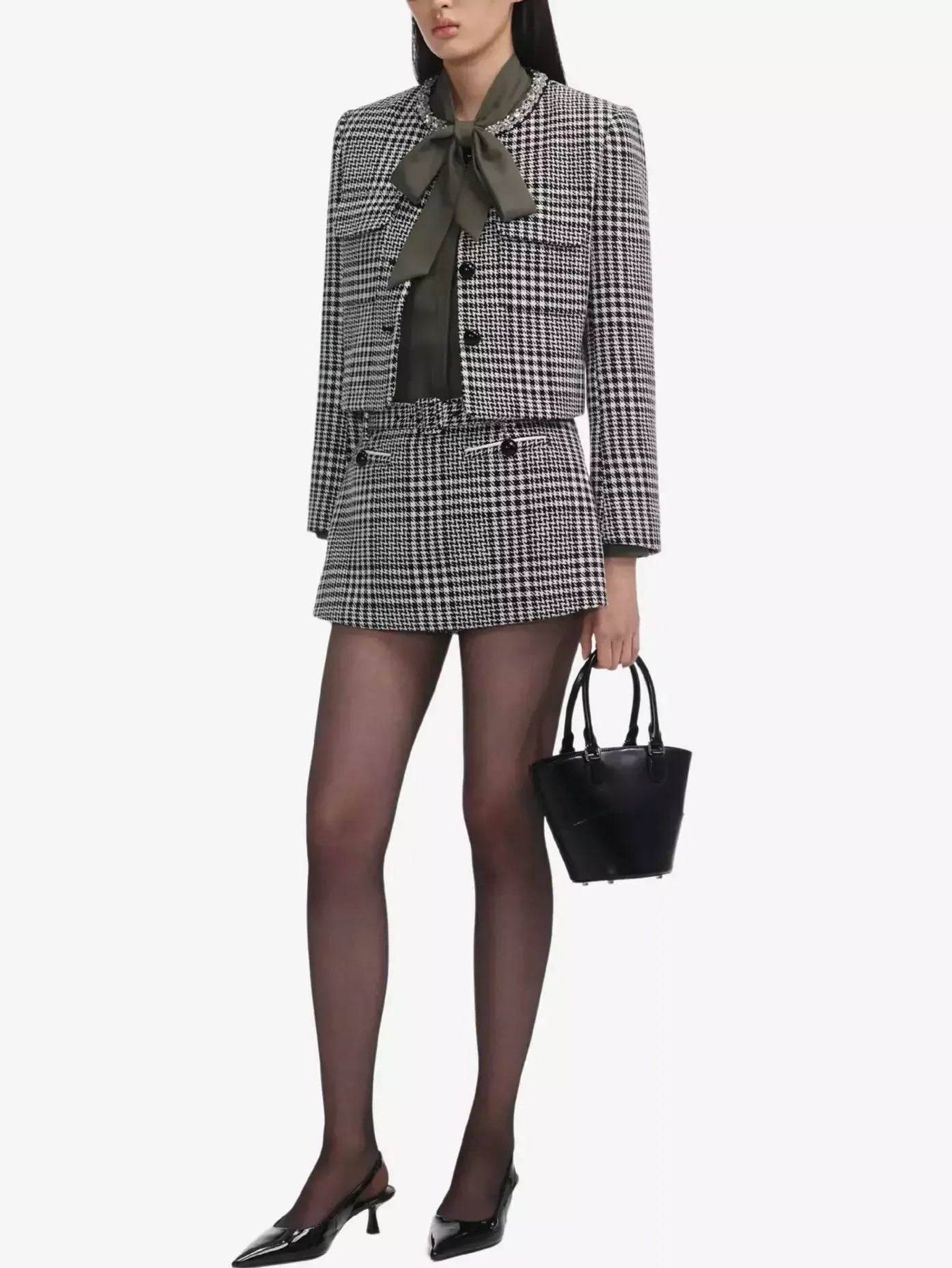 Houndstooth Wool-Blend Jacket and Skort Set - Suits & Sets