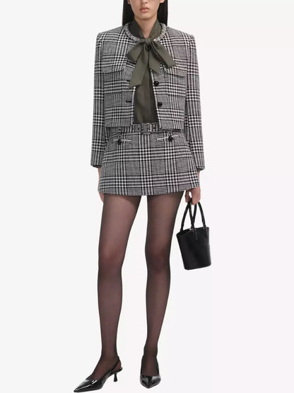 Houndstooth Wool-Blend Jacket and Skort Set - Suits & Sets