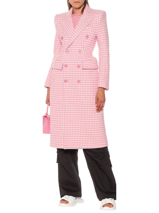 Hourglass Houndstooth Coat, Pink - Branna Couture