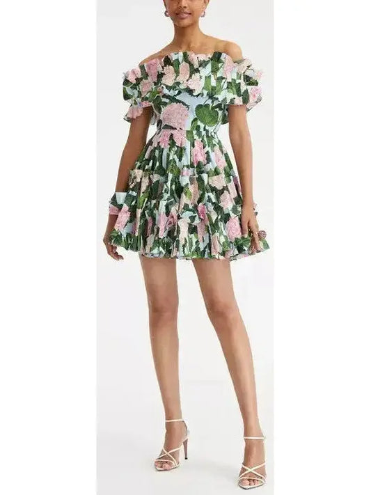 Hydrangea Off Shoulder Mini Dress - Branna Couture