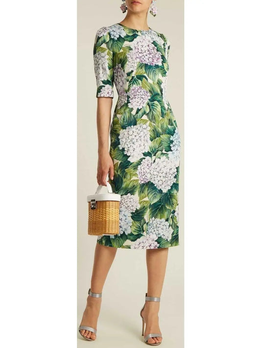 Hydrangea-Print Sheath Dress - Branna Couture