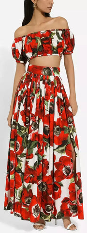 Red, Green and White Floral Dress