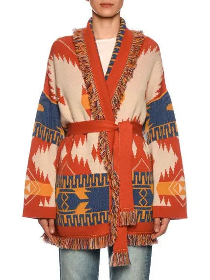 Icon Ikat-Jacquard Belted Cardigan - Branna Couture