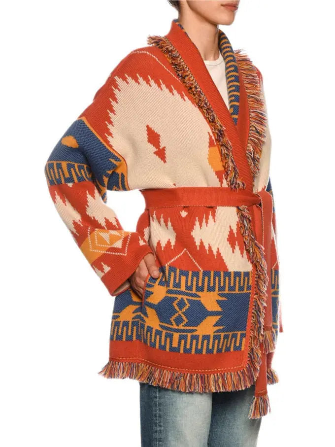 Icon Ikat-Jacquard Belted Cardigan - Branna Couture