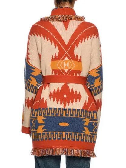 Icon Ikat-Jacquard Belted Cardigan - Branna Couture