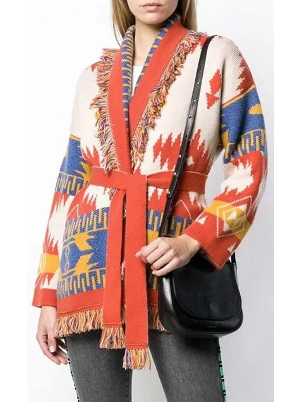 Icon Ikat-Jacquard Belted Cardigan - Branna Couture