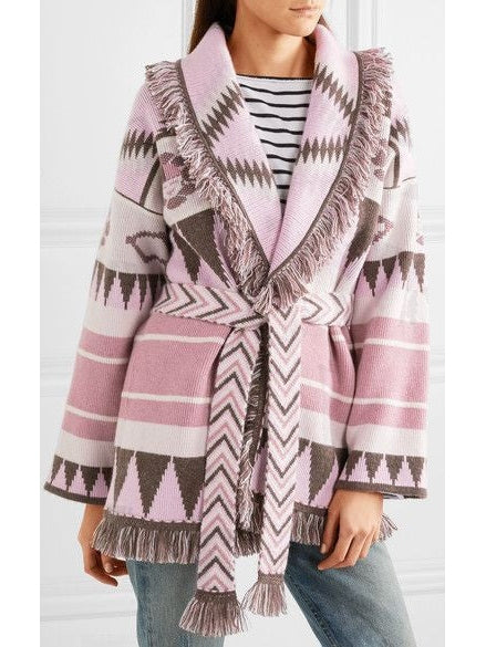 Icon Oversized Fringed Jacquard Cardigan - Branna Couture