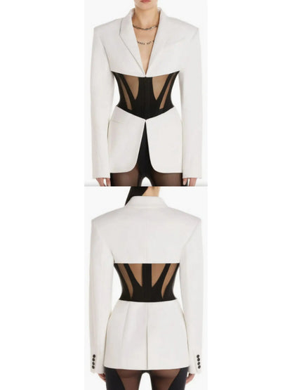 Iconic Corseted Jacket in White and Black - Branna Couture