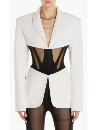 Iconic Corseted Jacket in White and Black - Branna Couture