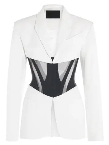 Iconic Corseted Jacket in White and Black - Branna Couture